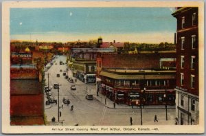 Postcard Port Arthur Ontario c1920s Arthur Street Looking West Old Cars Hotel