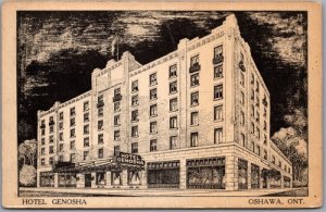 Postcard Oshawa Ontario 1941 Hotel Genosha Machine Cancel to Chicago as is