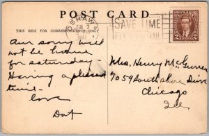 Postcard Oshawa Ontario 1941 Hotel Genosha Machine Cancel to Chicago as is (back)
