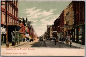 Postcard Windsor Ontario c1909 Sandwich Street Trolley Car Nelson Hardware