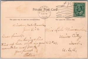Postcard Windsor Ontario c1909 Sandwich Street Trolley Car Nelson Hardware (back)
