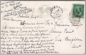 Postcard Oakville Ontario 1910 Main Street Split Ring Cancel Lovett ONT (back)