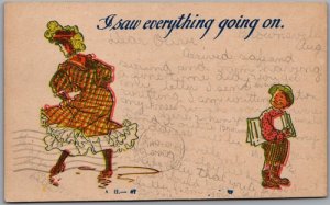 Postcard c1907 I Saw Everything Going On Comic Girl Boy Books to London Ontario