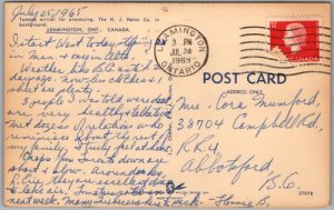 Postcard Leamington Ontario 1965 Tomato Arrival Processing H. J. Heinz Co. (back)