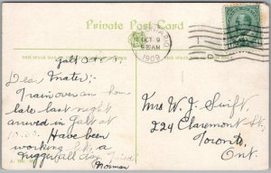 Postcard Galt Ontario 1909 Water Street Canadian Bank of Commerce Waterloo Area (back)