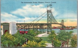 Postcard Windsor Ontario 1957 The Ambassador Bridge Ship New Westminster Cancel