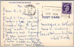 Postcard Windsor Ontario 1957 The Ambassador Bridge Ship New Westminster Cancel (back)