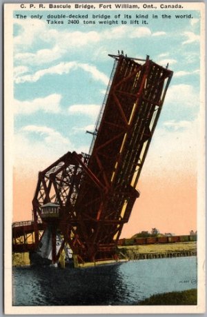 Postcard Fort William Ontario c1910s CPR Bascule Bridge Double-Decked Railway