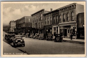 Postcard Uxbridge Ontario c1930s Brock Street East Old Cars Shops Durham Region
