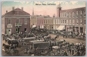 Postcard Napanee Ontario c1909 Market Place Horses Carriages Police *as is*