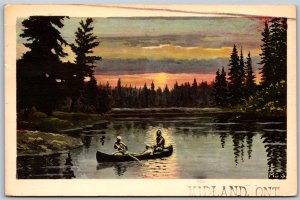 Postcard Midland Ontario c1942 Scenic View Evening Canoe Simcoe County
