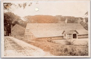 Postcard RPPC c1910s Rivington England The Old Barn Two Ladies Sitting *as is*