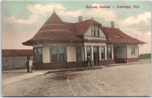 Postcard Uxbridge Ontario c1908 GTR Railway Station Tinted by T. C. Nicholls