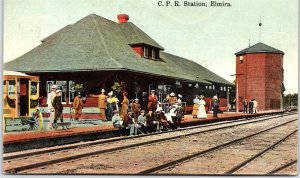 Postcard Elmira Ontario 1908 CPR Station Railroad Depot Split Ring By Ruppel