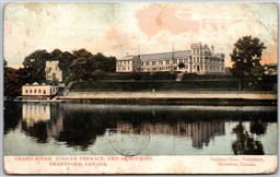 Postcard Brantford Ontario c1906 Grand River Jubilee Terrace and Armouries