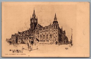Postcard UK c1920s University of Liverpool Arist Signed Victoria Building