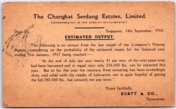 Postal Stationery Singapore 1916 Straits Settlements Changkat Serdang Estates