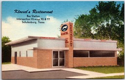 Postcard Schulenburg Texas cc1930s Kloesel's Restaurant Greyhound Bus Station