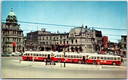 Postcard Guelph Ontario c1960s The Square Transit Busses Wellington County