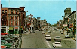 Postcard Guelph Ontario c1970s Wyndham Street Old Cars Signs Shops Wellington Co