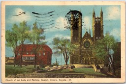 Postcard Guelph Ontario c1952 Church of our Lady and Rectory by PECO