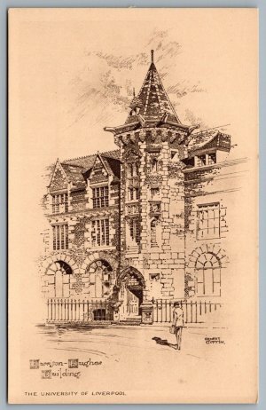 Postcard UK c1920s University of Liverpool Arist Signed Harrison Hughes Building