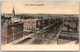 Postcard Orangeville Ontario 1908 Main Street Birds Eye View Hand Tinted *as is*