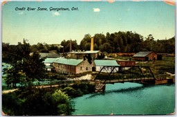 Postcard Georgetown Ontario c1916 Credit River Scene Paper Mill Bridge Halton