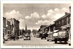 Postcard Georgetown Ontario c1941 Main Street Looking North Old Cars by PECO