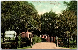 Postcard Brampton Ontario c1908 A Pretty Spot Opposite Public Park Peel Region