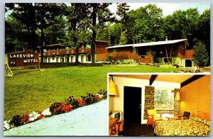Postcard Haliburton Ontario c1960s Lakeview Motel Highway 121 Dual View Advert