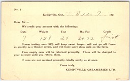 Postcard Kemptville Ontario Creameries Credit Memo Split Ring Winchester Springs