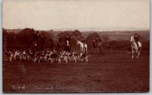 Postcard RPPC c1908 Cornwood UK Heathfield Fox Hunting Beagles Horses W. R. Gay