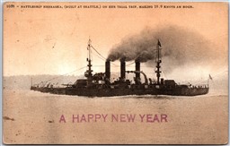 Postcard Seattle Washington c1910s Battleship Nebraska Trial Trip Happy New Year