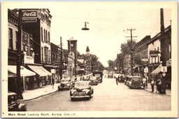 Postcard Aurora Ontario c1940s Main Street Looking South Old Cars Shops York Co.
