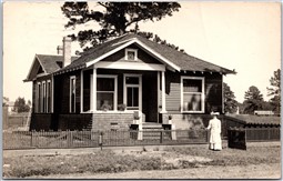 Postcard RPPC c1910 Houston Texas View of a Bungalow Dressed Lady Big Hat