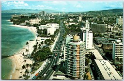 Postcard Waikiki and Kuhio Beaches Hawaii Birds Eye View Kalakaua Avenue