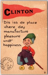 Postcard Clinton Ontario c1913 Pennant Flag Dutch Kid Huron County by Bergman