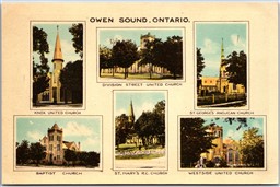 Postcard Owen Sound Ontario c1930s Multi View of 6 Churches Grey County by PECO