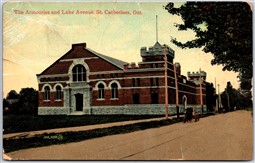 Postcard St. Catherines Ontario The Armouries and Lake Avenue *as is*