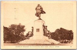 Postcard Orillia Ontario c1948 Champlain Monument in Couchiching Beach Park