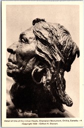 Postcard Orillia Ontario Detail of One Of the Indian Heads Champlain Monument