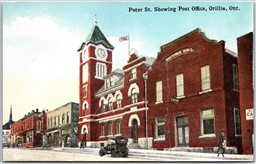 Postcard Orillia Ontario c1910s Peter St. Showing Post Office Simcoe County