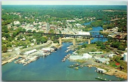 Postcard Parry Sound Ontario 1960s Panoramic View CPR Bridge Marina Float Planes