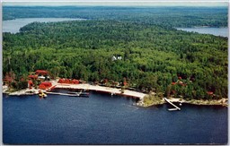 Postcard Kenora Ontario Aerial View Barney's Ball Lake Lodge Float Planes