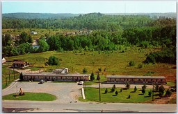 Postcard Iron Bridge Ontario Motel Roadside Aerial View Old Cars Algoma District