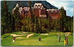 Postcard Banff Alberta c1968 Hotel Golf Course National Park Scenic View Rockies
