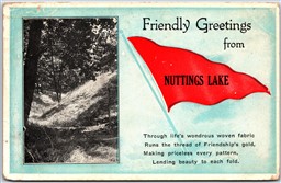 Postcard 1923 Friendly Greetings from Nuttings Lake MA Pennant Flag *as is*
