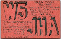 QSL Postcard Pampa Texas c1940 W5JHA A. G. Beuselinck Handmade to Conciville VA
