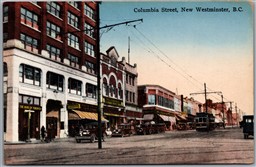 Postcard New Westminister British Columbia c1910s Columbia Street Trolley Cars